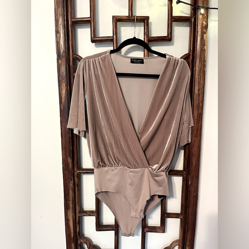 Zara Champagne Velvet Bodysuit